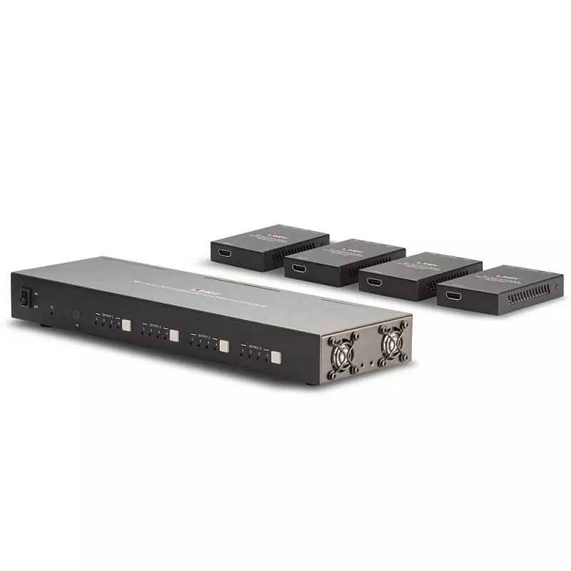 Lindy 70m Cat.6 4x4 HDMI 4K60 Matrix Extender, 3840 x 2160 píxeles, transmisor y receptor AV, 70 m, cableado, negro, HDCP