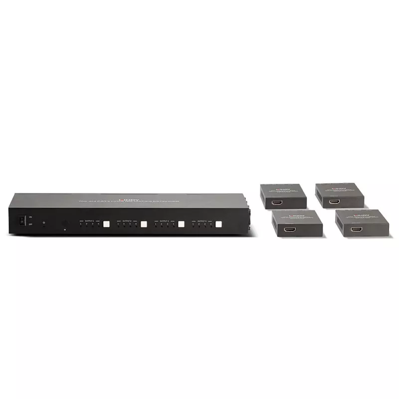 Lindy 70m Cat.6 4x4 HDMI 4K60 Matrix Extender, 3840 x 2160 píxeles, transmisor y receptor AV, 70 m, cableado, negro, HDCP