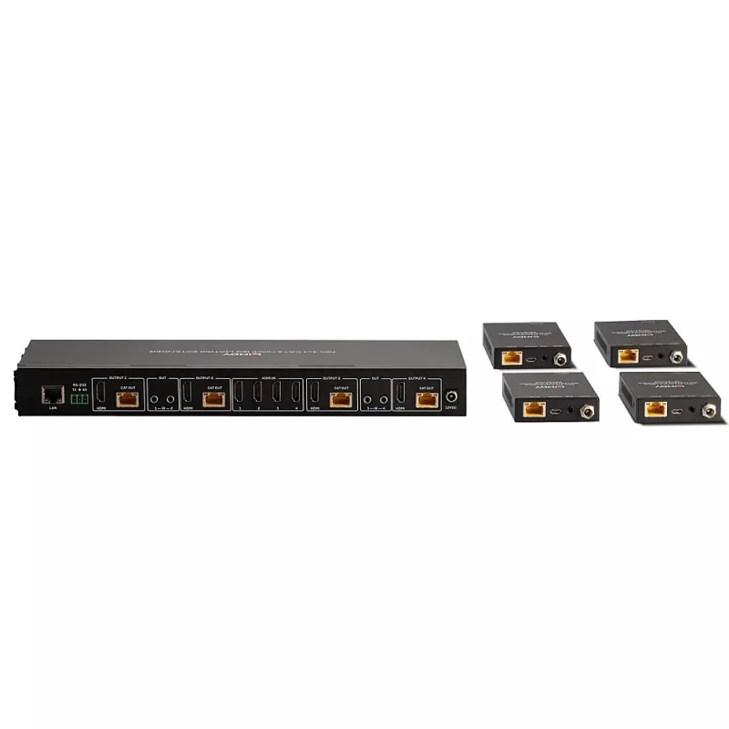 Lindy 70m Cat.6 4x4 HDMI 4K60 Matrix Extender, 3840 x 2160 píxeles, transmisor y receptor AV, 70 m, cableado, negro, HDCP