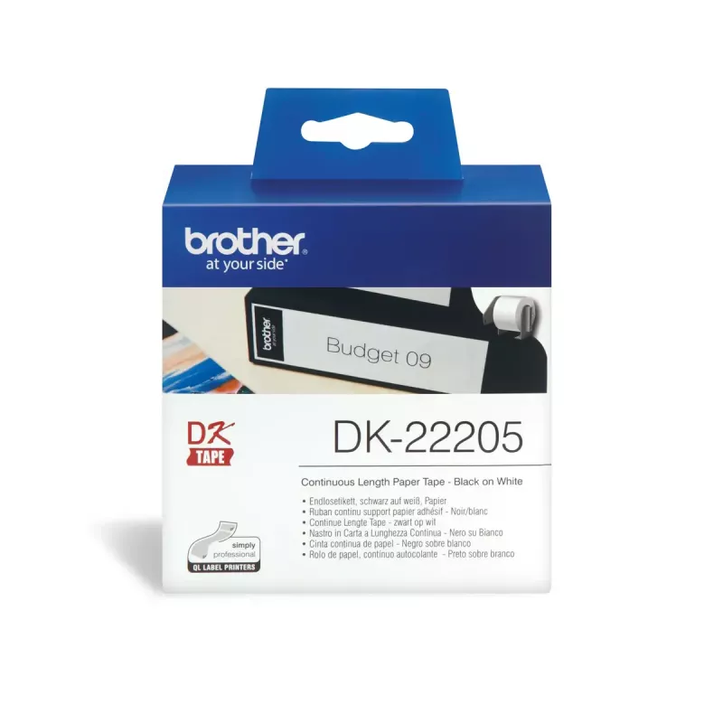 Etiqueta continua Brother DK22205 Negro sobre blanco 6,2 cm x 30,48 m