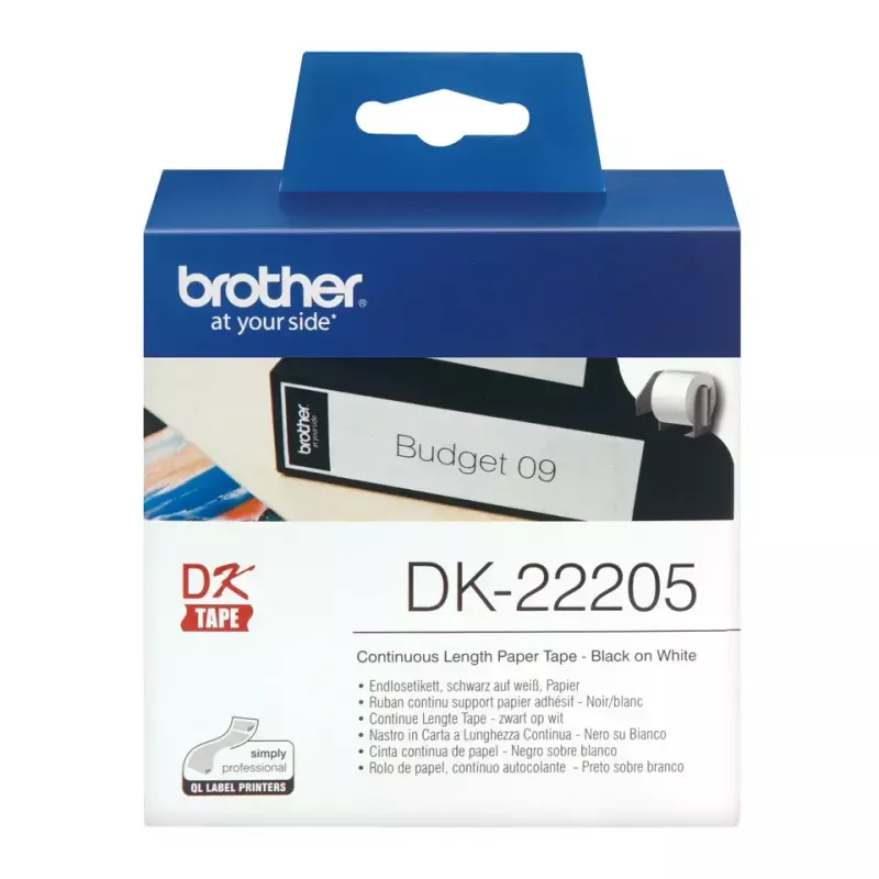 Etiqueta continua Brother DK22205 Negro sobre blanco 6,2 cm x 30,48 m
