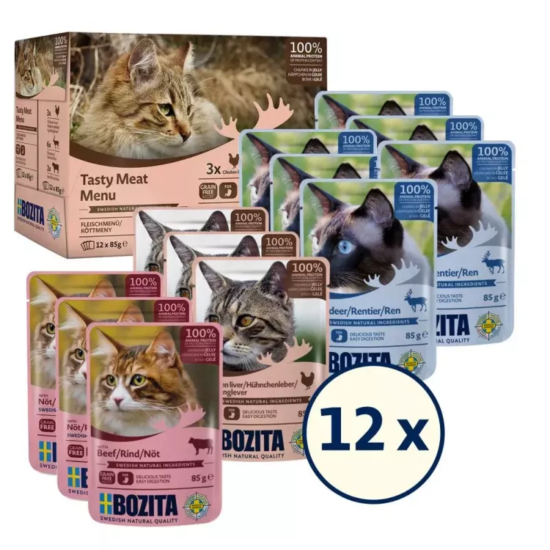 Bozita Tasty meat menu Multibox mix in jelly comida húmeda para gatos 12x85 g
