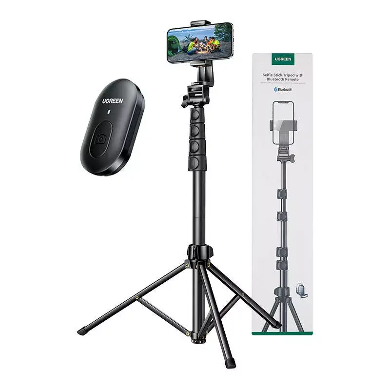 Selfie stick UGREEN LP680 Bluetooth con mando a distancia, extensible hasta 1,7 m, altura máxima 180 cm, compatibilidad universal, negro
