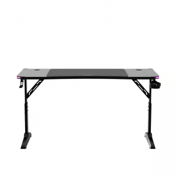 Escritorio gaming de altura ajustable huzaro Hero 3.6 RGB negro — 1400×600 mm, altura 560–790 mm, iluminación RGB, patas en H