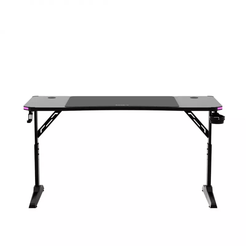 Escritorio gaming de altura ajustable huzaro Hero 3.6 RGB negro — 1400×600 mm, altura 560–790 mm, iluminación RGB, patas en H