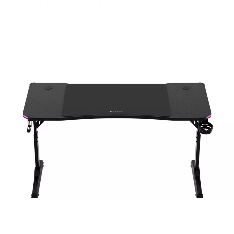 Escritorio gaming de altura ajustable huzaro Hero 3.6 RGB negro — 1400×600 mm, altura 560–790 mm, iluminación RGB, patas en H