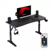Escritorio gaming de altura ajustable huzaro Hero 3.6 RGB negro — 1400×600 mm, altura 560–790 mm, iluminación RGB, patas en H