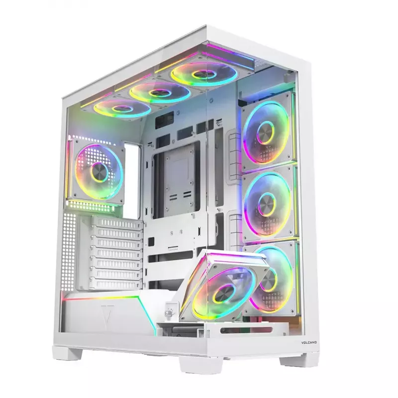Caja de PC MODECOM VOLCANO STELLAR PLUS ARGB MIDI 8F BLANCO — torre media, ATX, cristal templado, iluminación ARGB, 8 ventiladores, GPU hasta 42 cm