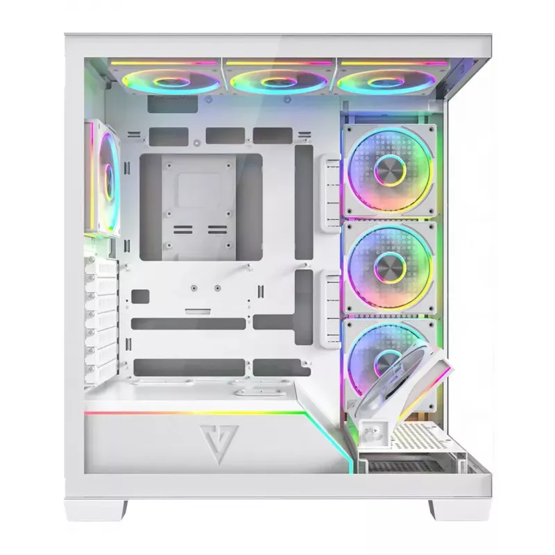 Caja de PC MODECOM VOLCANO STELLAR PLUS ARGB MIDI 8F BLANCO — torre media, ATX, cristal templado, iluminación ARGB, 8 ventiladores, GPU hasta 42 cm