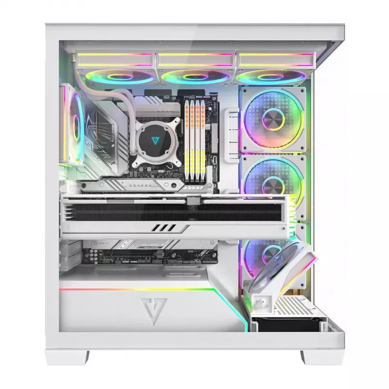 Caja de PC MODECOM VOLCANO STELLAR PLUS ARGB MIDI 8F BLANCO — torre media, ATX, cristal templado, iluminación ARGB, 8 ventiladores, GPU hasta 42 cm
