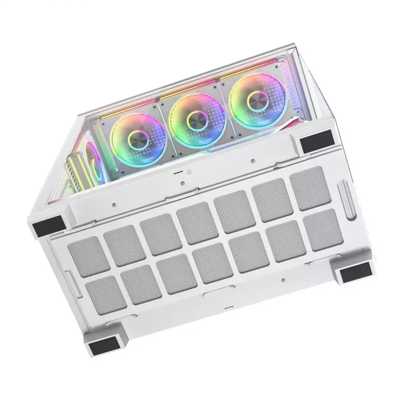 Caja de PC MODECOM VOLCANO STELLAR PLUS ARGB MIDI 8F BLANCO — torre media, ATX, cristal templado, iluminación ARGB, 8 ventiladores, GPU hasta 42 cm