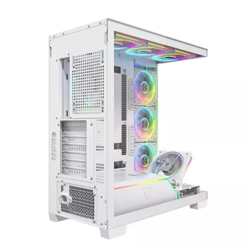 Caja de PC MODECOM VOLCANO STELLAR PLUS ARGB MIDI 8F BLANCO — torre media, ATX, cristal templado, iluminación ARGB, 8 ventiladores, GPU hasta 42 cm