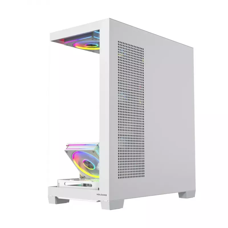 Caja de PC MODECOM VOLCANO STELLAR PLUS ARGB MIDI 8F BLANCO — torre media, ATX, cristal templado, iluminación ARGB, 8 ventiladores, GPU hasta 42 cm