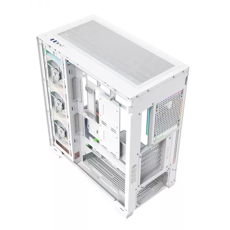 Caja de PC MODECOM VOLCANO STELLAR PLUS ARGB MIDI 8F BLANCO — torre media, ATX, cristal templado, iluminación ARGB, 8 ventiladores, GPU hasta 42 cm