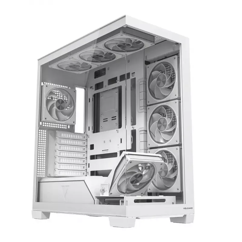 Caja de PC MODECOM VOLCANO STELLAR PLUS ARGB MIDI 8F BLANCO — torre media, ATX, cristal templado, iluminación ARGB, 8 ventiladores, GPU hasta 42 cm