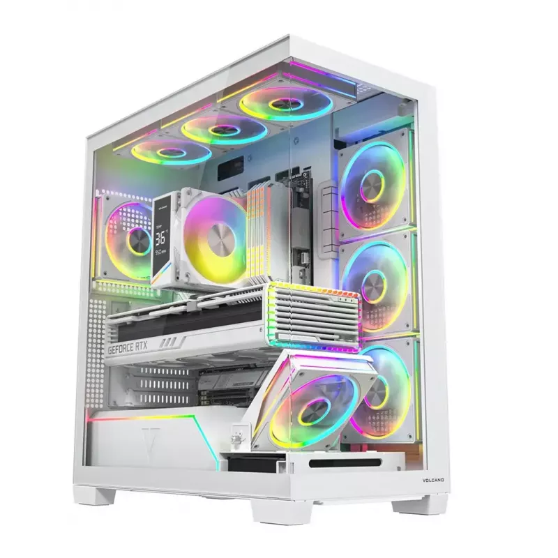 Caja de PC MODECOM VOLCANO STELLAR PLUS ARGB MIDI 8F BLANCO — torre media, ATX, cristal templado, iluminación ARGB, 8 ventiladores, GPU hasta 42 cm