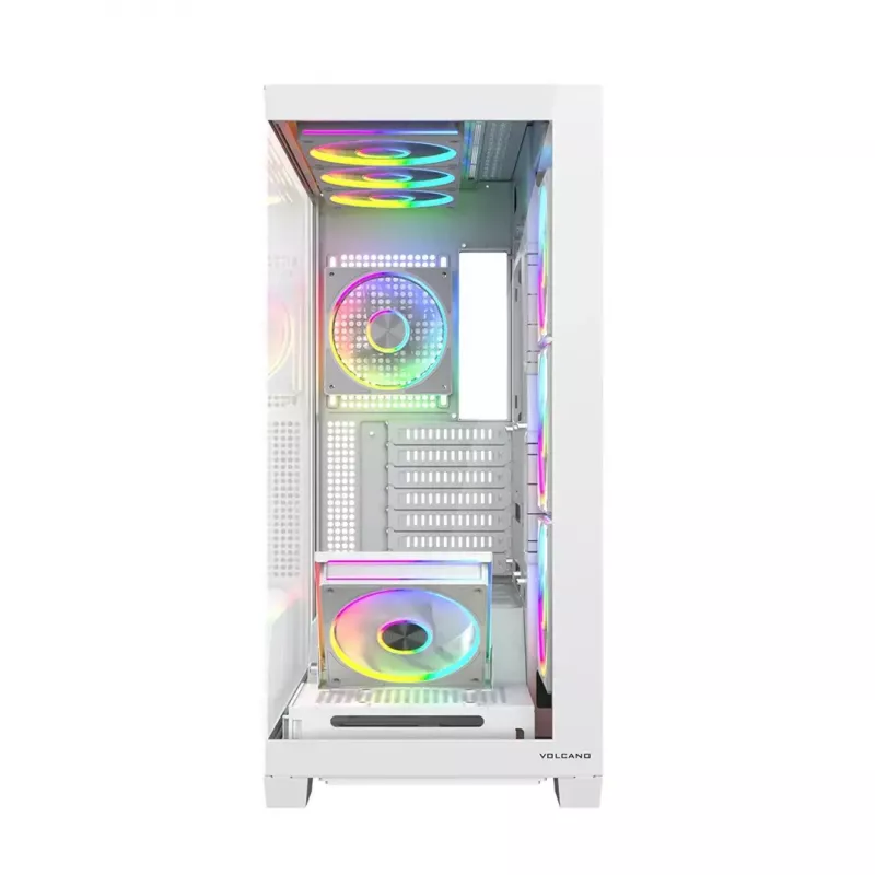 Caja de PC MODECOM VOLCANO STELLAR PLUS ARGB MIDI 8F BLANCO — torre media, ATX, cristal templado, iluminación ARGB, 8 ventiladores, GPU hasta 42 cm