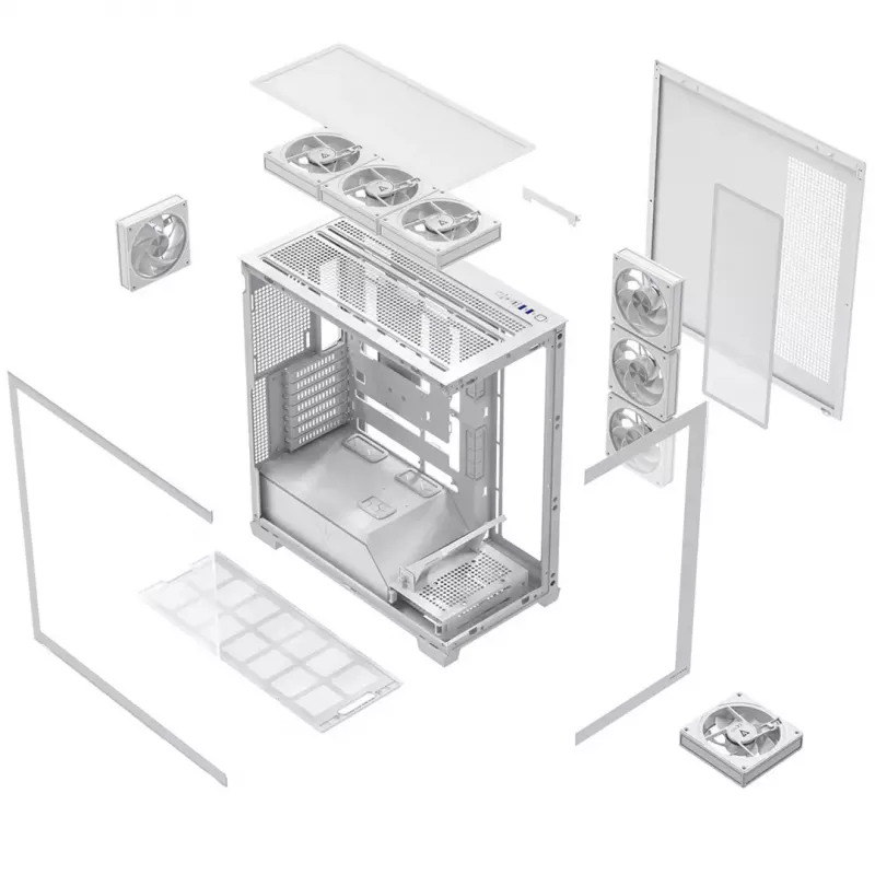 Caja de PC MODECOM VOLCANO STELLAR PLUS ARGB MIDI 8F BLANCO — torre media, ATX, cristal templado, iluminación ARGB, 8 ventiladores, GPU hasta 42 cm
