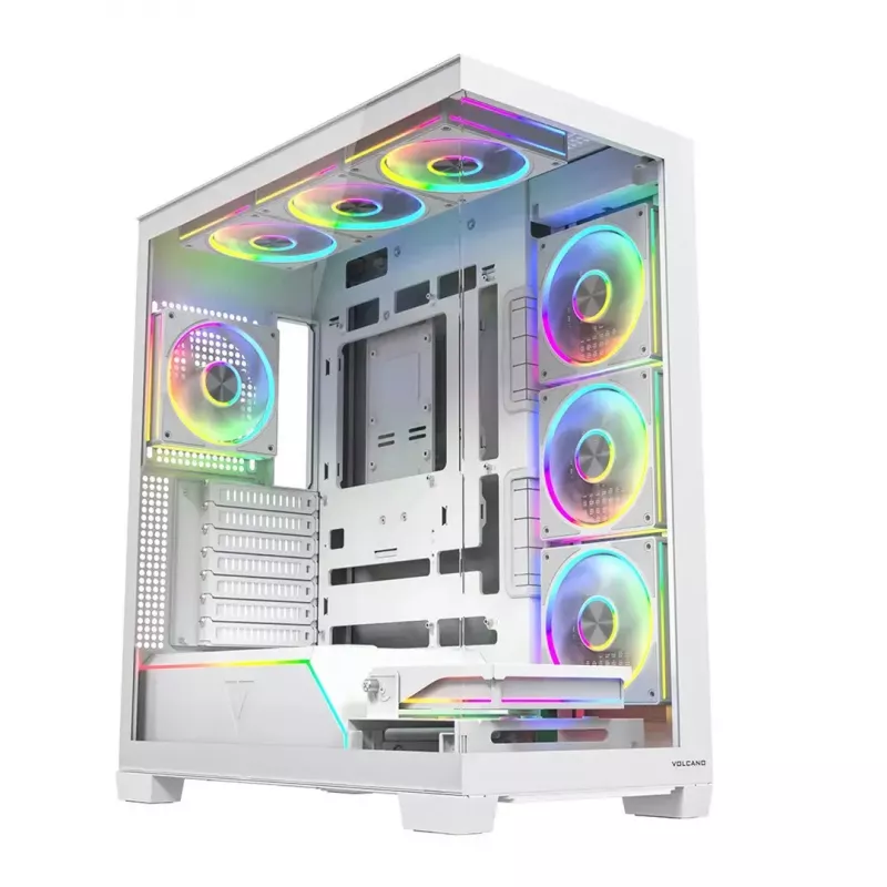 Caja de PC MODECOM VOLCANO STELLAR PLUS ARGB MIDI 8F BLANCO — torre media, ATX, cristal templado, iluminación ARGB, 8 ventiladores, GPU hasta 42 cm