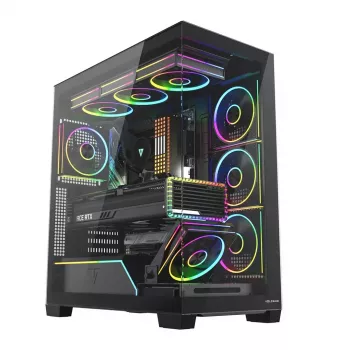 Caja de PC torre media MODECOM VOLCANO STELLAR PLUS ARGB MIDI, 5 ventiladores frontales, cristal templado, USB-C