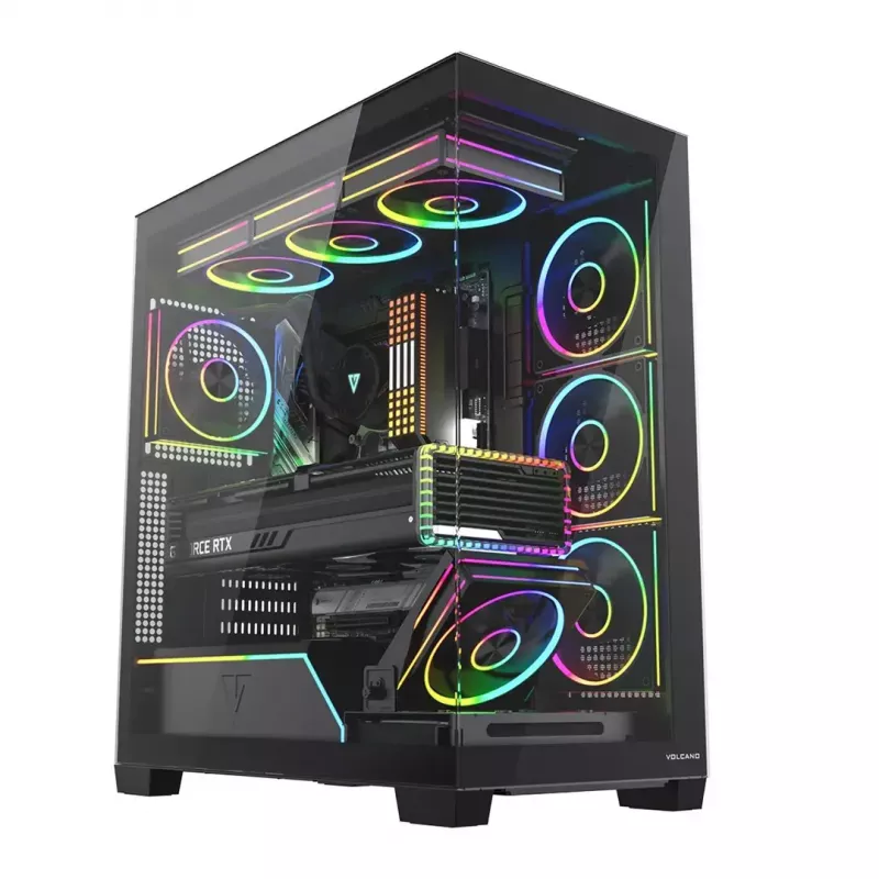 Caja de PC torre media MODECOM VOLCANO STELLAR PLUS ARGB MIDI, 5 ventiladores frontales, cristal templado, USB-C