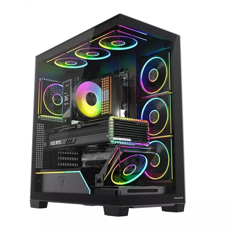 Caja de PC torre media MODECOM VOLCANO STELLAR PLUS ARGB MIDI, 5 ventiladores frontales, cristal templado, USB-C