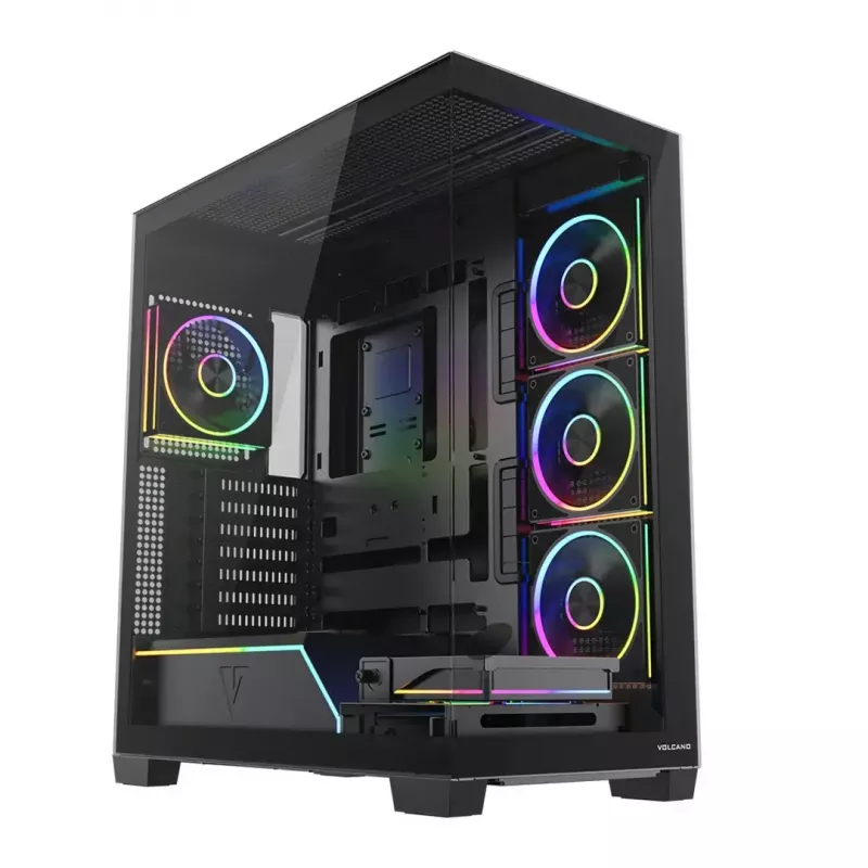 Caja de PC torre media MODECOM VOLCANO STELLAR PLUS ARGB MIDI, 5 ventiladores frontales, cristal templado, USB-C