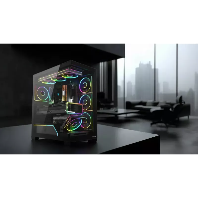 Caja de PC torre media MODECOM VOLCANO STELLAR PLUS ARGB MIDI, 5 ventiladores frontales, cristal templado, USB-C