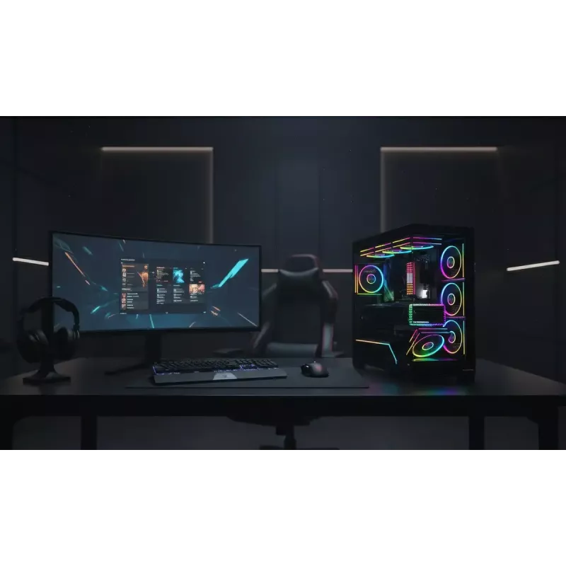 Caja de PC torre media MODECOM VOLCANO STELLAR PLUS ARGB MIDI, 5 ventiladores frontales, cristal templado, USB-C