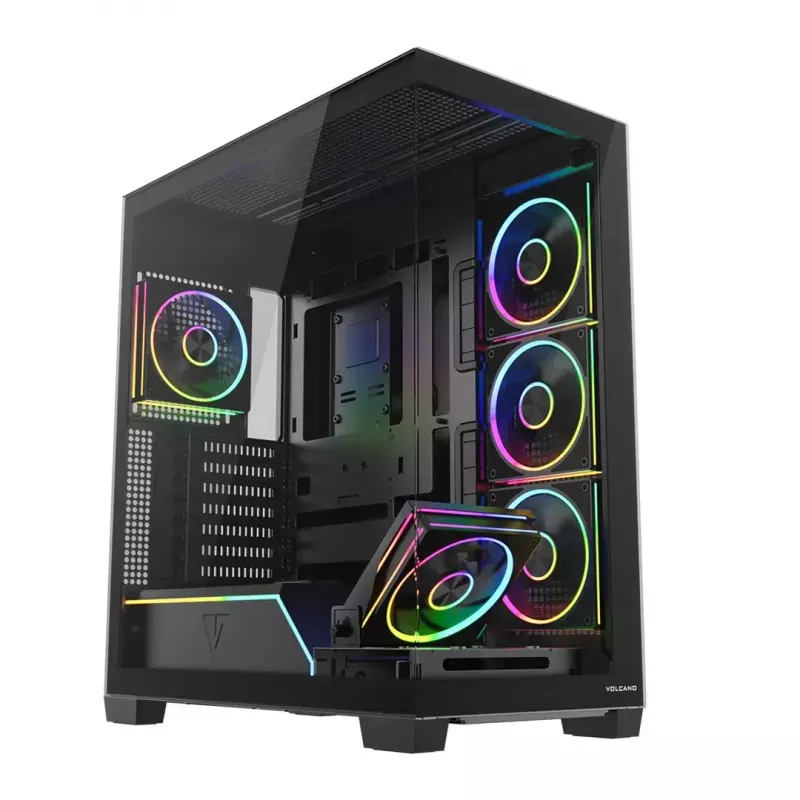 Caja de PC torre media MODECOM VOLCANO STELLAR PLUS ARGB MIDI, 5 ventiladores frontales, cristal templado, USB-C