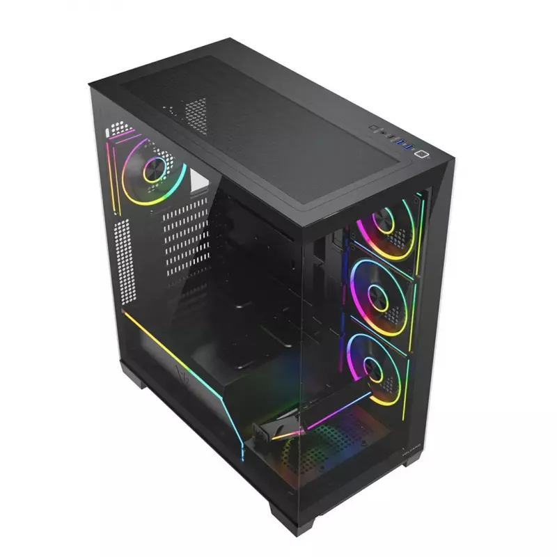 Caja de PC torre media MODECOM VOLCANO STELLAR PLUS ARGB MIDI, 5 ventiladores frontales, cristal templado, USB-C