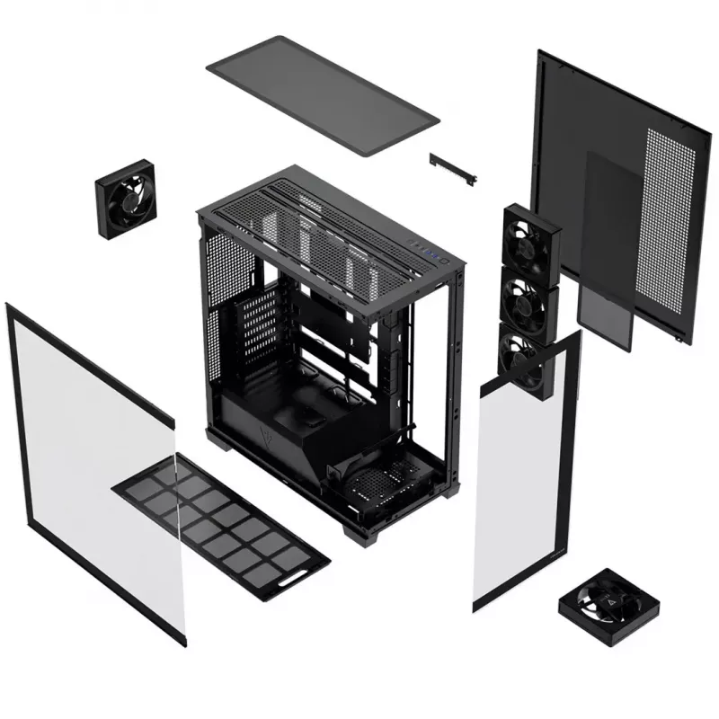 Caja de PC torre media MODECOM VOLCANO STELLAR PLUS ARGB MIDI, 5 ventiladores frontales, cristal templado, USB-C