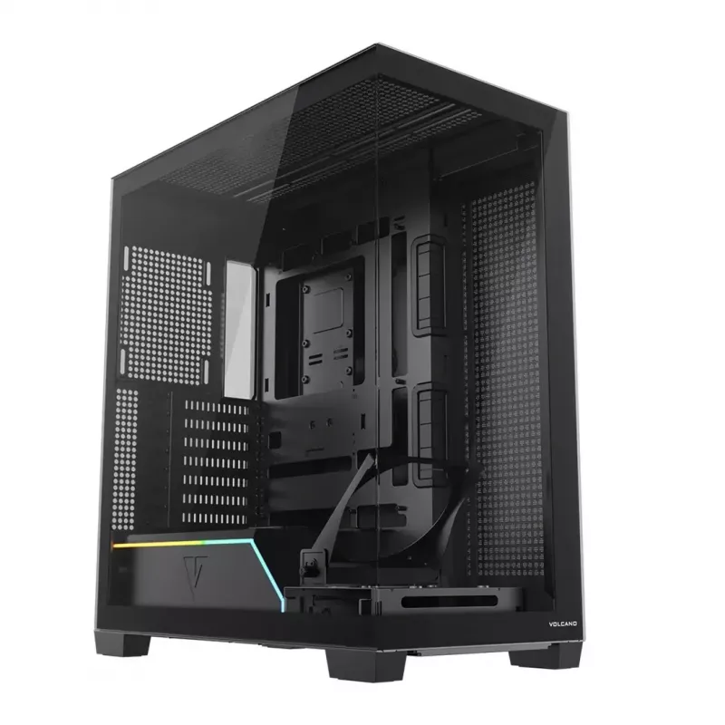 Caja de PC MODECOM VOLCANO STELLAR PLUS MIDI NEGRO — torre media ATX, cristal templado, USB-C, compatible con tarjetas gráficas hasta 420 mm