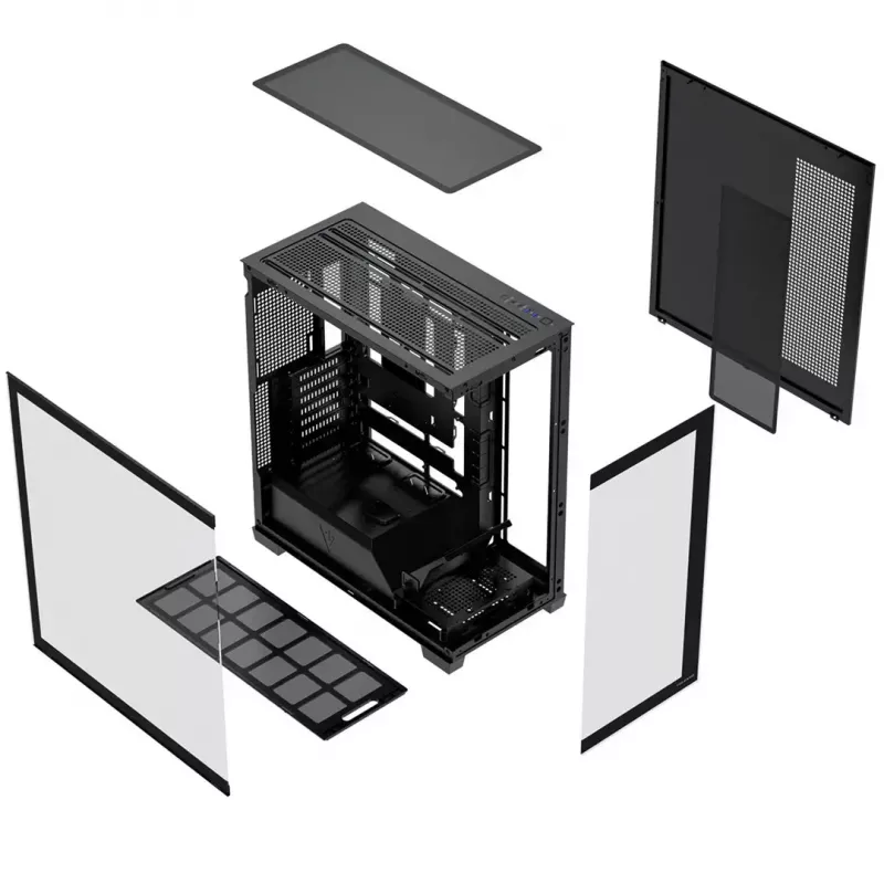 Caja de PC MODECOM VOLCANO STELLAR PLUS MIDI NEGRO — torre media ATX, cristal templado, USB-C, compatible con tarjetas gráficas hasta 420 mm