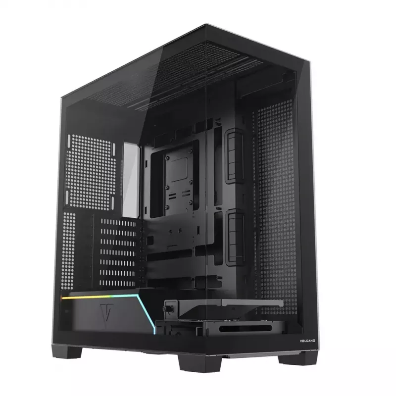 Caja de PC MODECOM VOLCANO STELLAR PLUS MIDI NEGRO — torre media ATX, cristal templado, USB-C, compatible con tarjetas gráficas hasta 420 mm