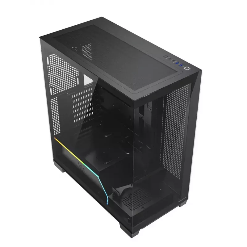 Caja de PC MODECOM VOLCANO STELLAR PLUS MIDI NEGRO — torre media ATX, cristal templado, USB-C, compatible con tarjetas gráficas hasta 420 mm