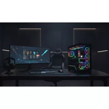 Caja de PC MODECOM VOLCANO STELLAR PLUS MIDI NEGRO — torre media ATX, cristal templado, USB-C, compatible con tarjetas gráficas hasta 420 mm