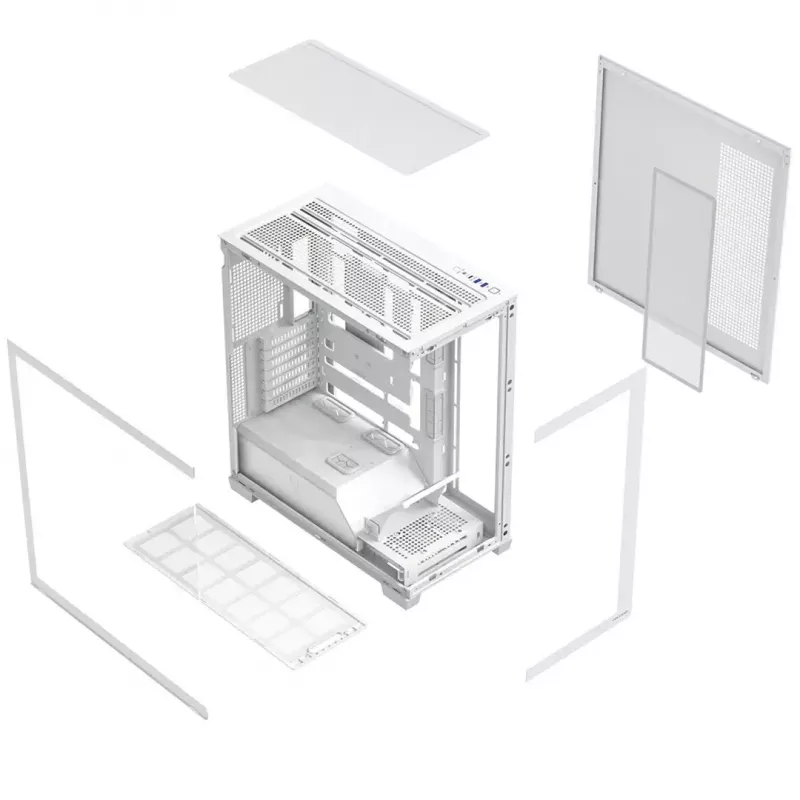 Caja de PC MODECOM VOLCANO STELLAR PLUS MIDI BLANCO — torre media, microATX, cristal templado, USB-C, compatible con GPU de 420 mm