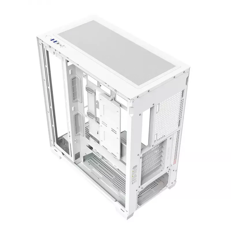 Caja de PC MODECOM VOLCANO STELLAR PLUS MIDI BLANCO — torre media, microATX, cristal templado, USB-C, compatible con GPU de 420 mm