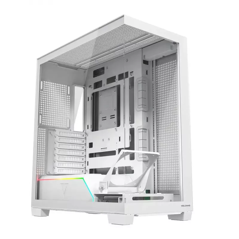 Caja de PC MODECOM VOLCANO STELLAR PLUS MIDI BLANCO — torre media, microATX, cristal templado, USB-C, compatible con GPU de 420 mm