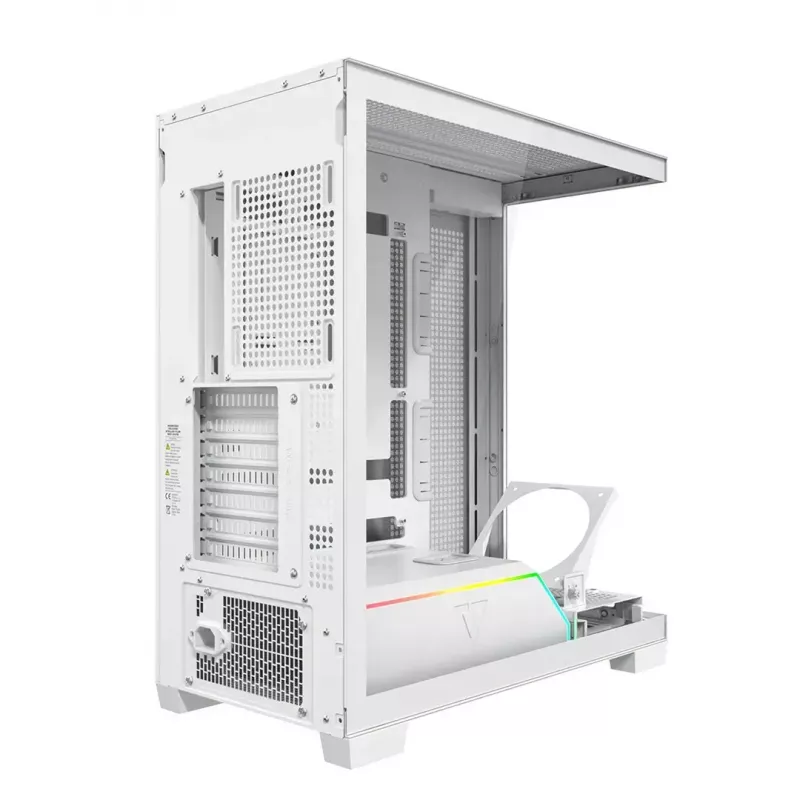 Caja de PC MODECOM VOLCANO STELLAR PLUS MIDI BLANCO — torre media, microATX, cristal templado, USB-C, compatible con GPU de 420 mm