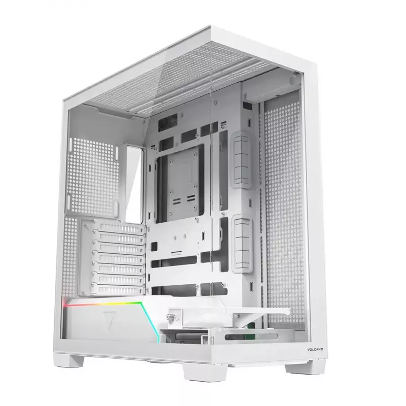 Caja de PC MODECOM VOLCANO STELLAR PLUS MIDI BLANCO — torre media, microATX, cristal templado, USB-C, compatible con GPU de 420 mm