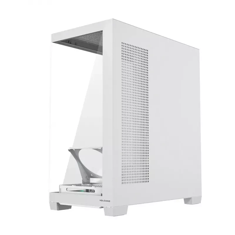 Caja de PC MODECOM VOLCANO STELLAR PLUS MIDI BLANCO — torre media, microATX, cristal templado, USB-C, compatible con GPU de 420 mm