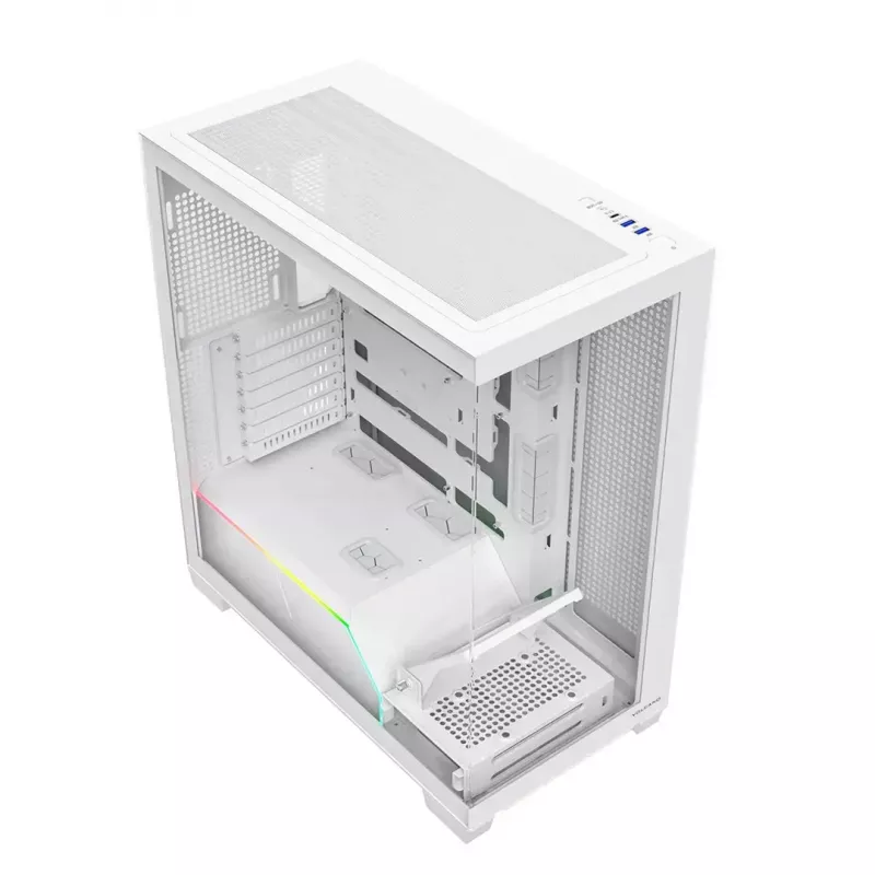 Caja de PC MODECOM VOLCANO STELLAR PLUS MIDI BLANCO — torre media, microATX, cristal templado, USB-C, compatible con GPU de 420 mm