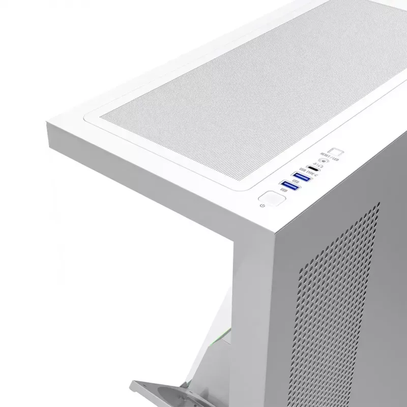 Caja de PC MODECOM VOLCANO STELLAR PLUS MIDI BLANCO — torre media, microATX, cristal templado, USB-C, compatible con GPU de 420 mm