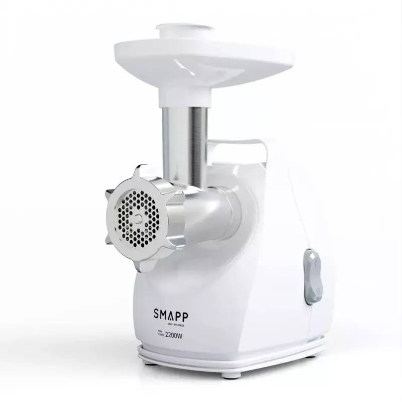 Picadora de carne SMAPP modelo 490.81 BLANCO – 2200 W, 1 velocidad, 2,7 kg/min, 3 discos perforados, blanco, accesorio triturador
