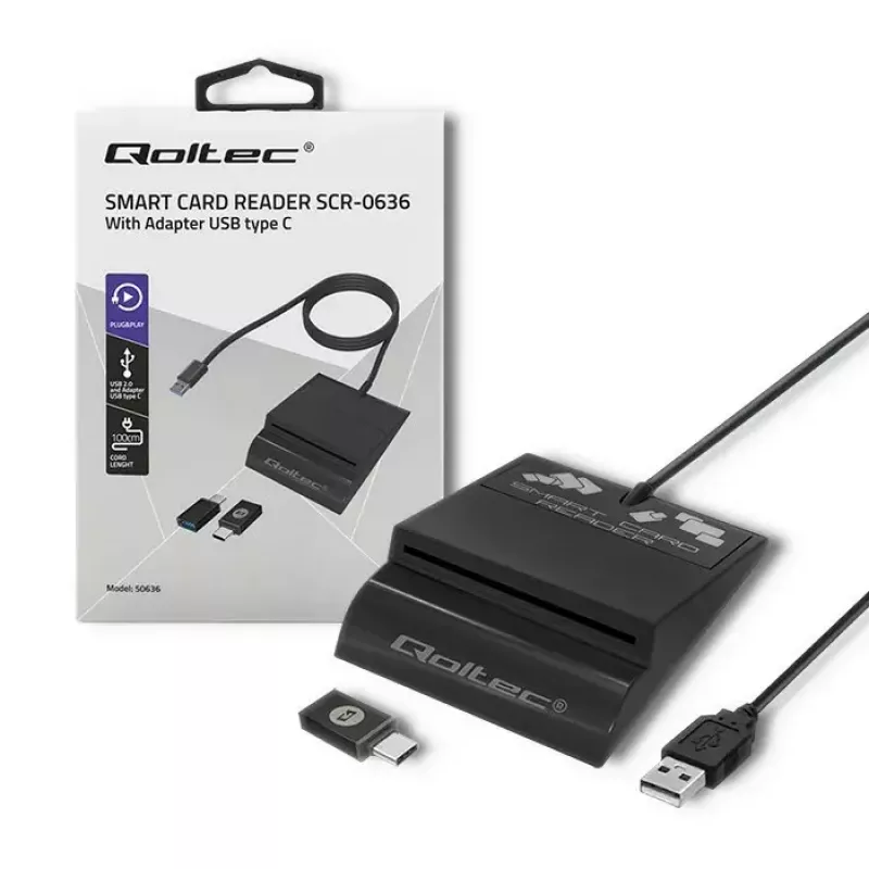 Lector de tarjetas QOLTEC Smart ID Card Reader Intelligenst modelo 50636 USB Type-C