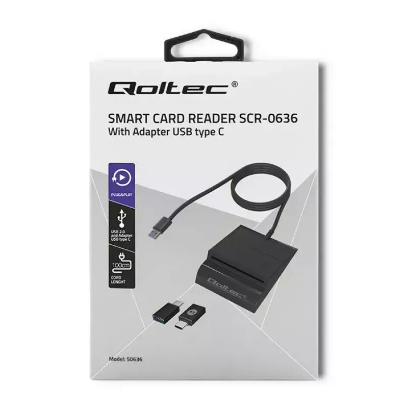 Lector de tarjetas QOLTEC Smart ID Card Reader Intelligenst modelo 50636 USB Type-C