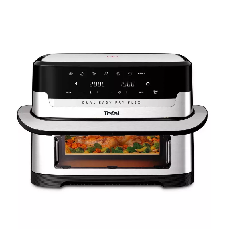 Tefal Dual Easy Fry Flex EY922D freidora de aire, 9 L, negro/acero inoxidable