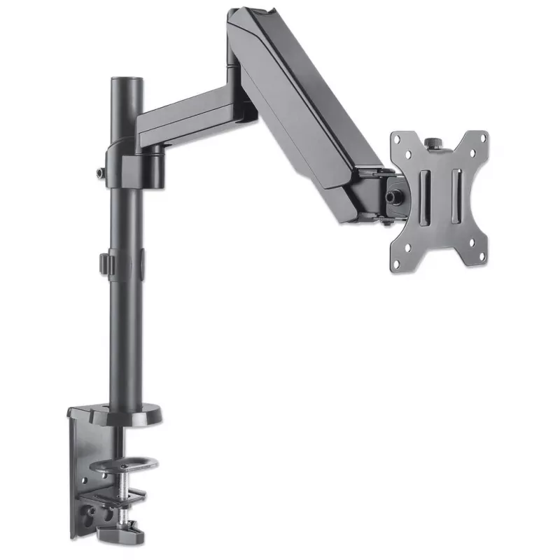 Soporte de mesa Manhattan para TV y monitores (Full-Motion con pistón de gas), para pantallas de 13 inch a 27 inch, montaje por pinza o pasacables, compatibilidad VESA: 75x75 mm y 100x100 mm — comprueba las dimensiones de los cuatro orificios de montaje en la parte posterior de la pantalla para asegurarte de que encajan, máx. 8 kg, soporte